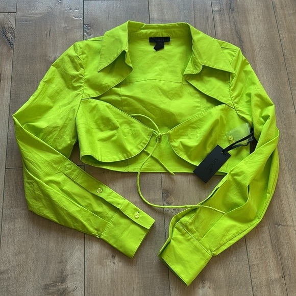 NWT Revolve H:ours Nadia Crop Blouse Acid Lime Green Sz S - Picture 7 of 12